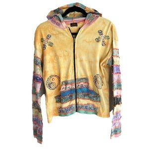 Rising International Vintage 90s Yellow Patchwork Full Zip Hoodie Size Small